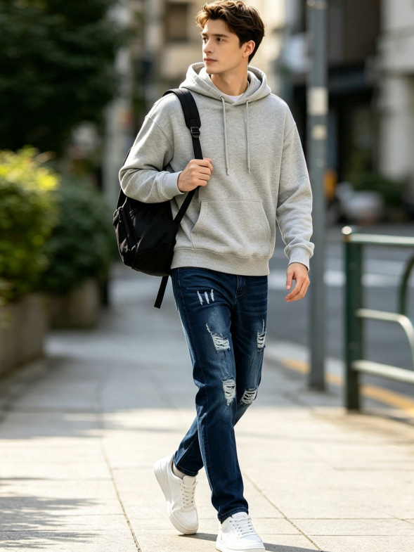 Jeans Elásticos con Roturas para Hombre de Mezclilla de Algodón, Corte Ajustado, para Uso Casual image 2