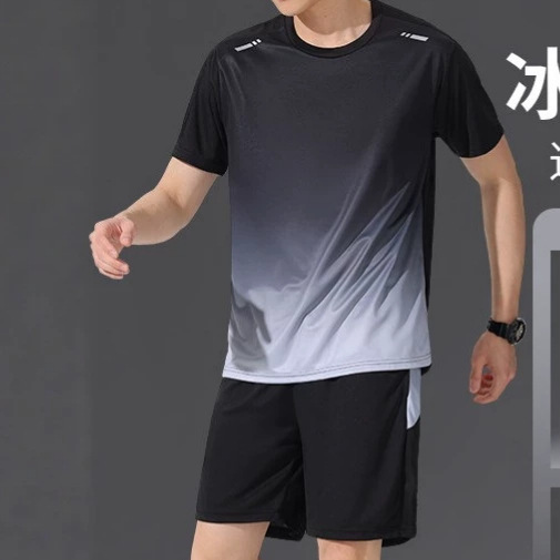 Men's sports suit, quick-dry clothing, ice silk T-shirt, short-sleeve shorts, new summer running fitness wear, badminton clothing Men's sports suit, quick-dry clothing, ice silk T-shirt, short-sleeve shorts, new summer running fitness wear, badminton clothing