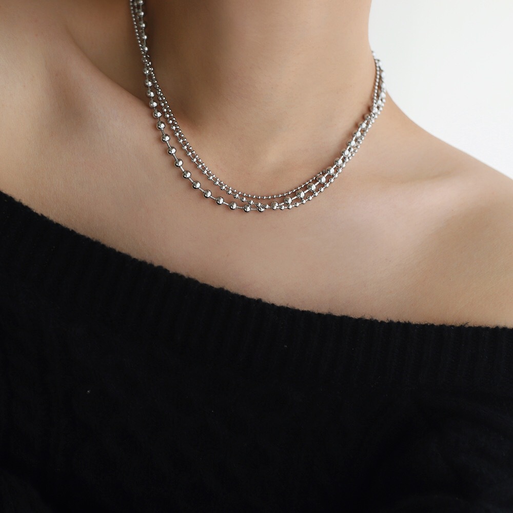 Collier multi-rangs doré pour pull en acier inoxydable femme_voghion.com