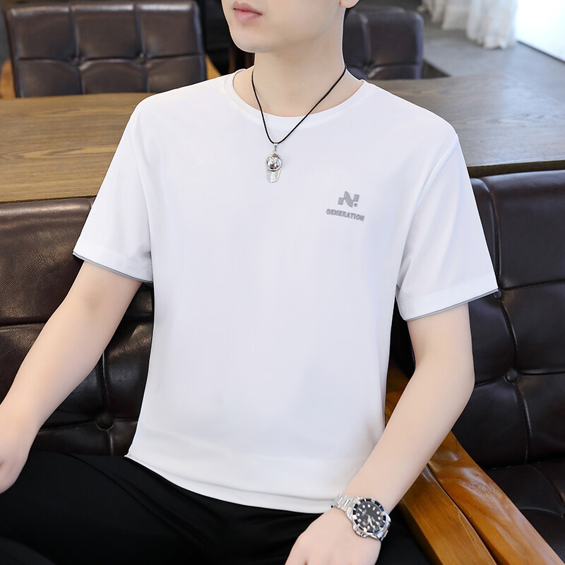 Short-Sleeved T-Shirt Men's Summer Ice Silk Thin Breathable Top Youth Quick-Drying Casual Pure Color Versatile Half-Sleeved Bottoming Shirt Short-Sleeved T-Shirt Men's Summer Ice Silk Thin Breathable Top Youth Quick-Drying Casual Pure Color Versatile Half-Sleeved Bottoming Shirt