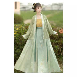 春夏款宋制汉服女日常古风长干寺褙子齐腰马面裙古装绿色清新汉服