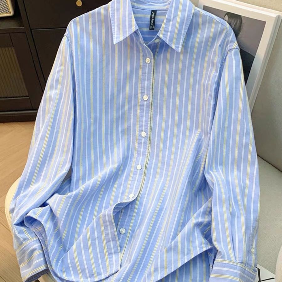 Age-Reducing Fashionable Colorfulful Stripesd Cotton Shirt Women's Long-Sleeved 2025 Spring and Autum Versatile Elegant Casual Shirt for Outer Wear