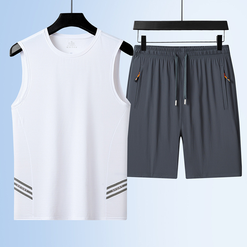 Verano chaleco de seda de hielo hombre sin mangas rápidamente secado camiseta de fitness correr engordado grande hombre gordo juego de deportes casuales