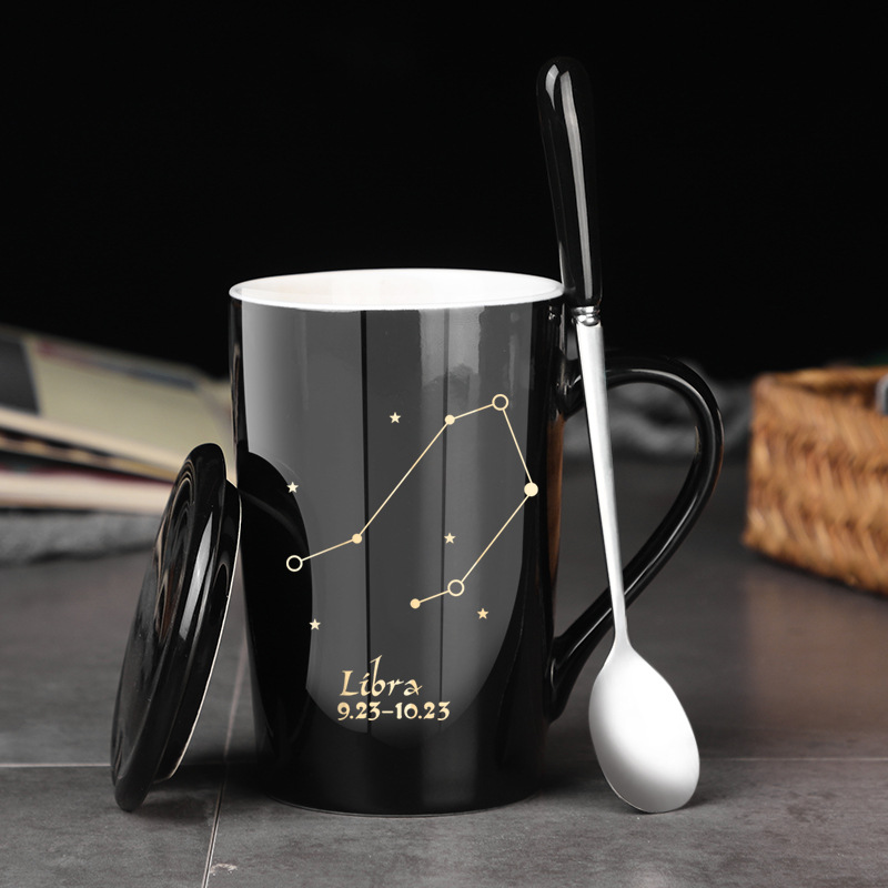 Ceramic Zodiac Mug Set With Lid And Spoon, Large Gift Box Cup_voghion.com