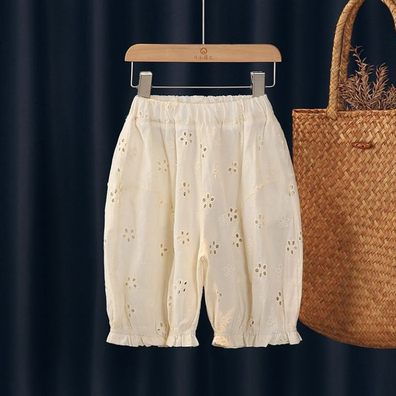 Girls' Pants Summer Thin New French Style Cotton Jacquard Shorts Children's Loose Baby Knee-Length Shorts