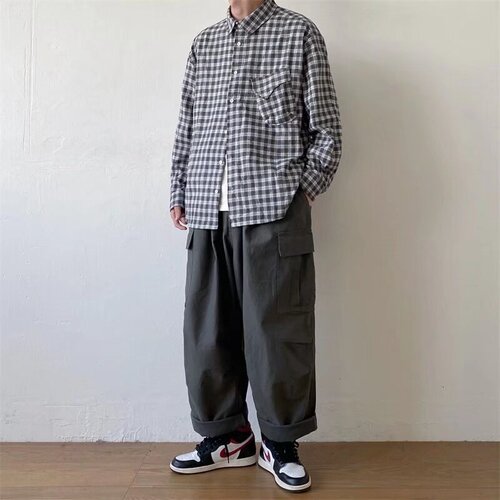 Men's Hong Kong Style Long-Sleeve Shirt, Spring and Autumn Season Trendy Ins Loose Casual Jacket, Retro Couple's Base Layer Shirt