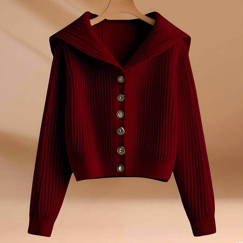 Navy Collar Short Knitted Cardigan Women's 2025 New Spring and Autumn Loose Chanel Style Laps Sweater Jacket