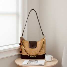 小香风链条包魅雾棕语托特包包女款秋冬菱格通勤包百搭单肩斜挎包