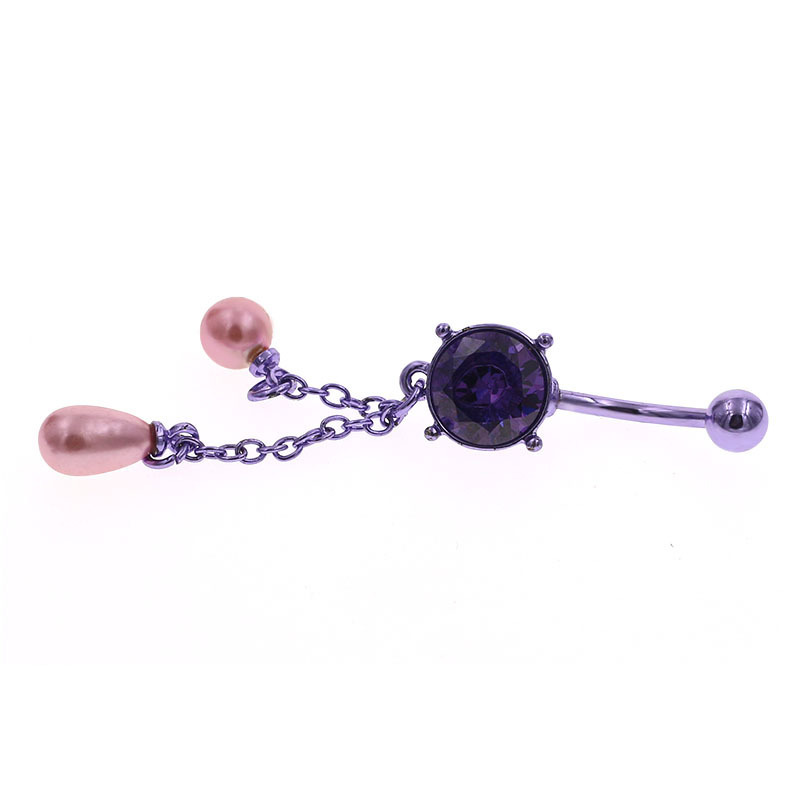 Piercing de umbigo com pingente de pérola estilo europeu roxo_voghion.com