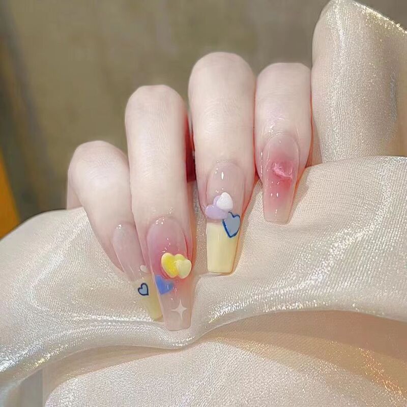 Tender milk yellow sweetheart handmade manicure wear nail stickers cheap student nail stickers adult summer hot sale