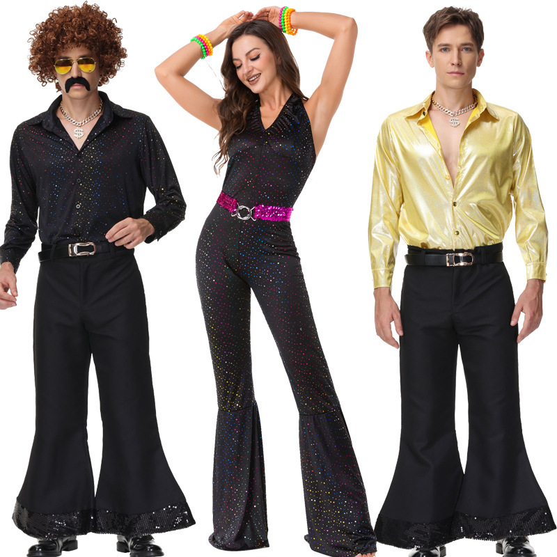 Halloween Adult cos Disco Hip Hop Singer Couple Costume Dance Show 80 s Vintage Performance Dress