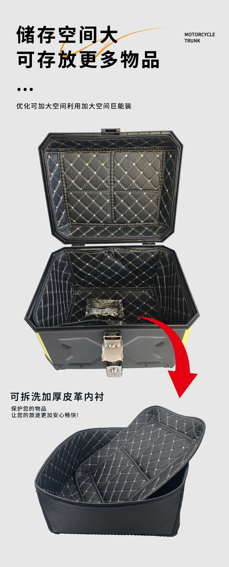 Motorcycle Electric Vehicle Trunk, Take-Out Storage Box, Large-Capacity Battery Car Trunk, High-Strength Quick-Release Rear Trunk