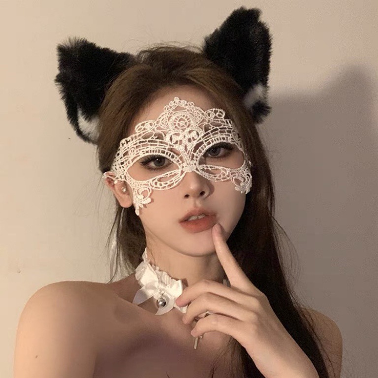 Black lace sexy cat ears headband sex-free eye mask face-covering mesh Halloween headdress hair accessories female accessories