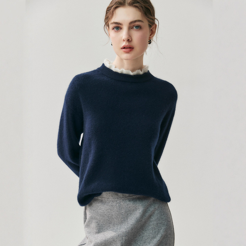 Little Baby Cashmere Sweater for Women, New Autumn Style with Ruffled Edges, Faux Two-Piece Warm Knit Sweater