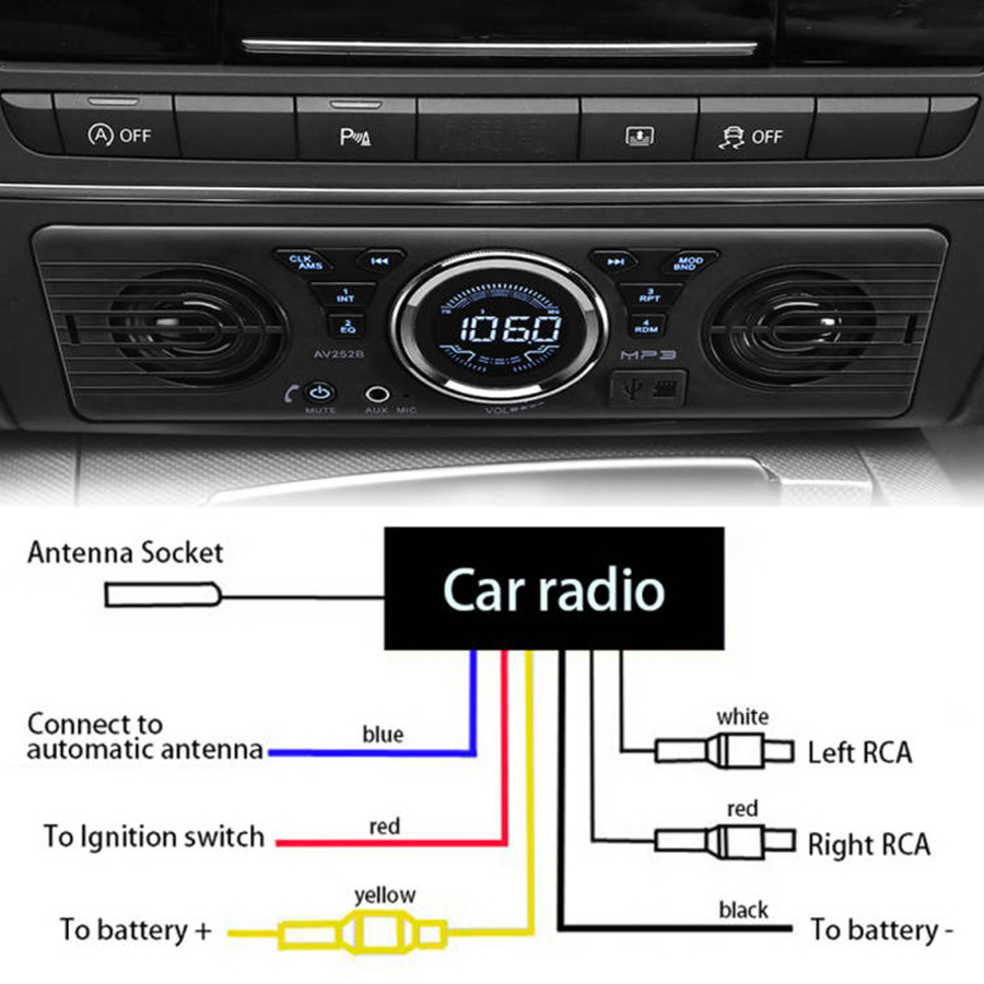 Single-DIN Car MP3 Player with Built-in Speaker, 12V Car Bluetooth Card-Insert FM Radio AV252