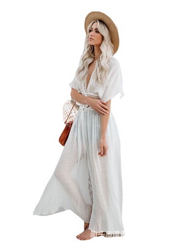 ebay Amazon cross-border foreign trade new beach blouse dress hollow waist lace sunscreen cardigan beach dress