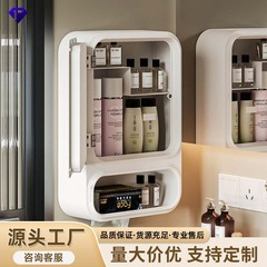 家庭用トイレ収納棚浴室壁掛け収納棚多機能ライト付き鏡防塵収納棚