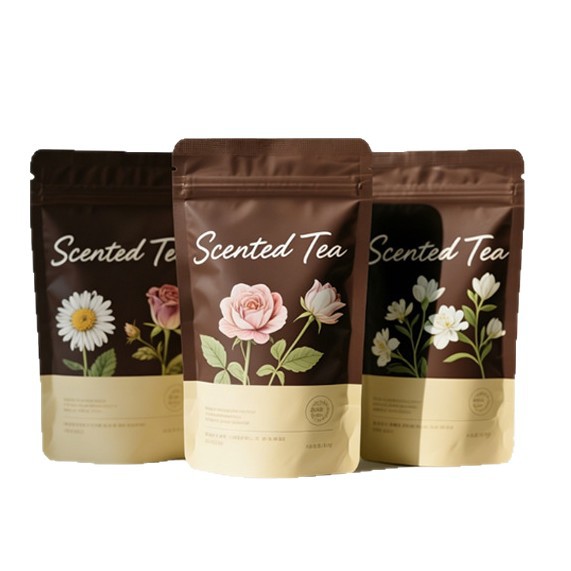 Bolsas de embalaje de té personalizadas impresas logotipo bolsas de selfie de té de flores bolsas de selfie de papel de aluminio de grado alimenticio bolsas de zip bolsas de té subcontratadas image 6