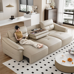 Leather Sofa Bed 2025 New Living Room Small Apartment Multi-Functional Foldableing Dual-Purpose Straight Row Smart Electric Sofa