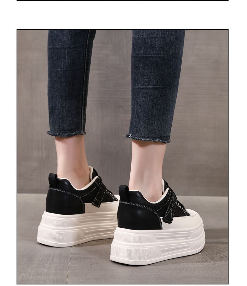 Giày sneaker nữ đế dày tăng chiều cao 9,5 cm, dây Velcro trắng phong cách thể thao — màu be chi tiết 13