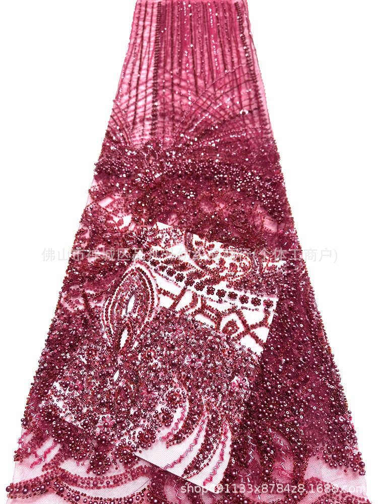 Fabrica directa de fabricación de tejido de bordado de bolsas tridimensionales franceses de alta gama vestido de boda de moda tubo de bordado de perlas tela