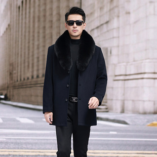 Men's Mid-length Coat Fur Detachable Liner Wool Collar Winter Thickened Dark Wool Collar plus size Coat Top