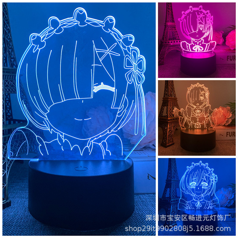 Cross-Border 3D Night Light Anime from Scratch World Life Rem Touch Colorful Crackle Remote Control Lrd Table Lamp
