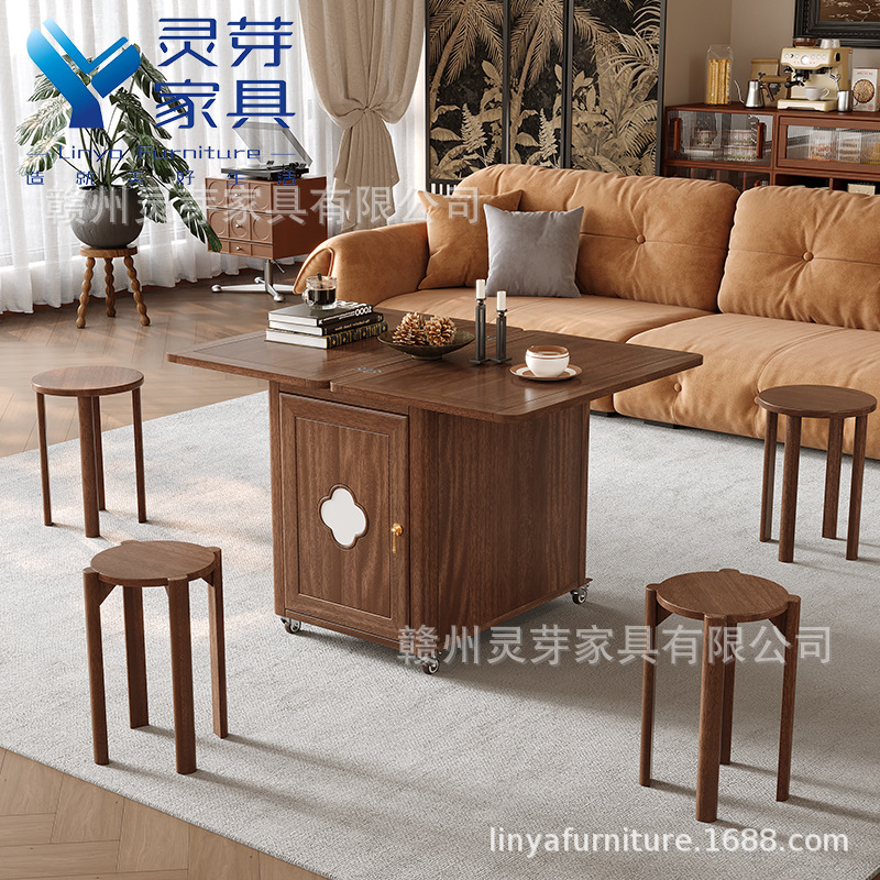 I 호두색상(접이식 테이블 티 테이블 + 4-in-1 스태킹 스툴) 모두 원목