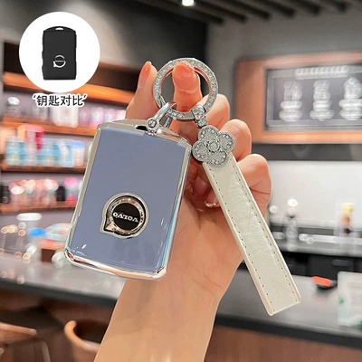 Car key bag: Xc60, Xc40, S90, S60, Xc90 - option-b-gray-blue-single-case-diamond-studded-four-leaf-clover-lanyard