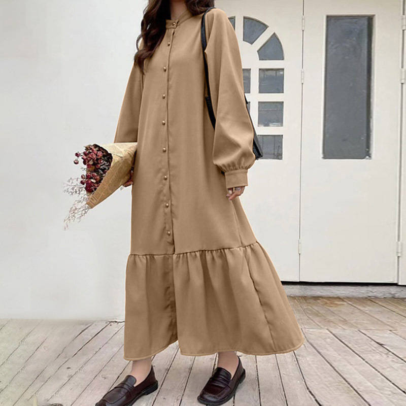 2022 AliExpress New Women's Casual Long Sleeve T-Shirt with Buttons Loose Dress Vintage Caftan Robe