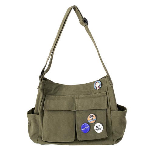Workwear style single-shoulder crossbody bag for men and women, Instagram canvas bag, student school bag, street style large capacity, literary and leisure bag
