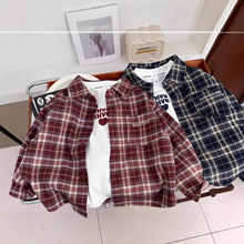 童装男童2025新款衬衣春秋款格子衬衫中大童男孩打底衫外穿时尚潮