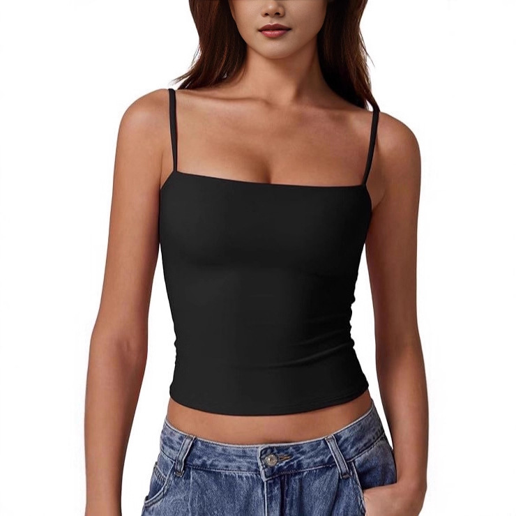 European and American Style Adjustable Thin Strap Camisole, Solid Color, Slim Fit, Cropped, Tight-Fitting, Spicy Girl Style Inner Top for Women