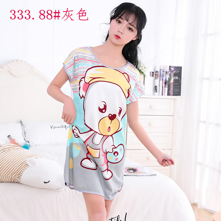 Pijamas transfronterizos de dibujos animados de verano para mujer camisón de seda de leche de niña al por mayor ropa de una sola pieza de manga corta para niña linda