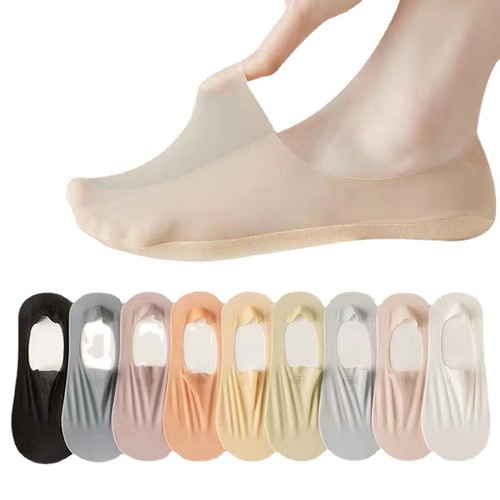 Summer ultra-thin ice mesh socks women's boat socks women's summer cotton bottom shallow mouth invisible silicone non-slip non-falling heel