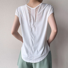 運動速干T恤女瑜伽服短袖涼感透氣網紗拼接寬鬆顯瘦健身上衣罩衫