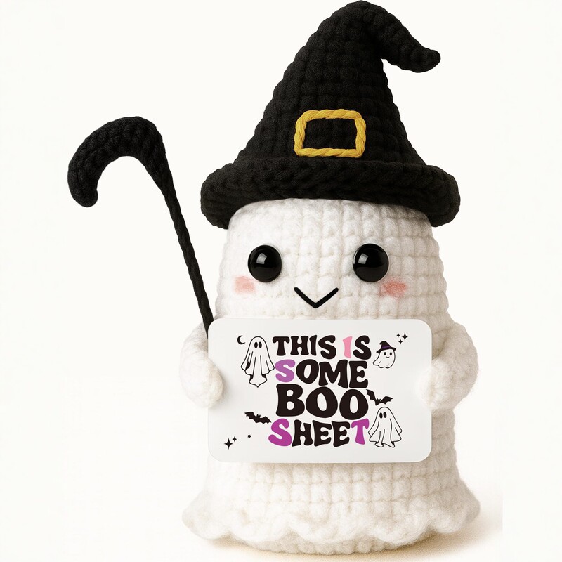 Halloween Ghost Doll Cross-Border Amazon Crochet Yarn Handmade Ornament with Card, Funny Desktop Decoration Gift Halloween Ghost Doll Cross-Border Amazon Crochet Yarn Handmade Ornament with Card, Funny Desktop Decoration Gift