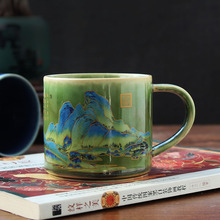 陶瓷马克杯咖啡杯办公室杯水杯厂家直销国风复古千里江山商务礼品