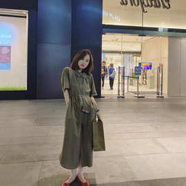 H23402法式高级感显瘦长裙子收腰宽松休闲衬衫连衣裙女夏季新款