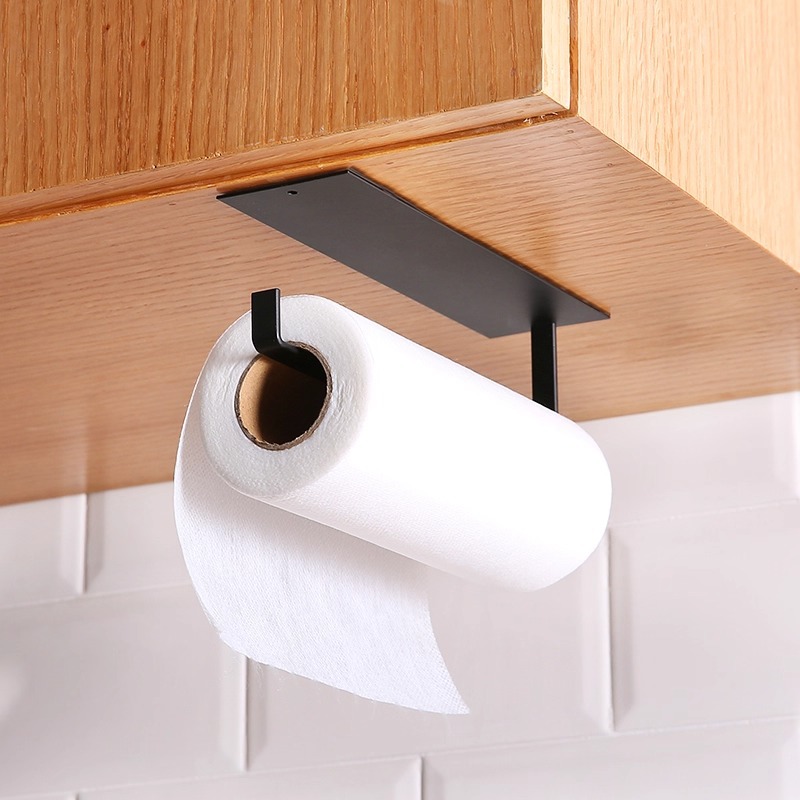 Estante de toallas de papel de acero al carbono de cocina Estante de toallas de papel sin perforación Estante de almacenamiento de colgantes de papel para el hogar creativo Estante de rollo de papel Estante de almacenamiento