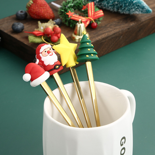 Christmas stainless steel spoon and fork set gift box set creative Instagram style high-end dessert fork and stirrer