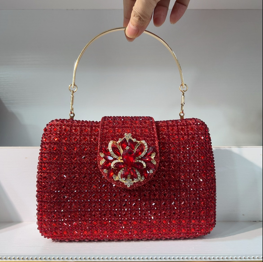 Túi clutch nữ đính đá pha lê dự tiệc sang trọng 19×13.5×4 cm — sâm panh chi tiết 10