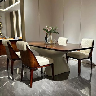 Italian Light Luxury Bentley Series Natural Tumor Baking Paint Solid Wood Dining Table and Chair Modern Villa Dining Table and Chair
