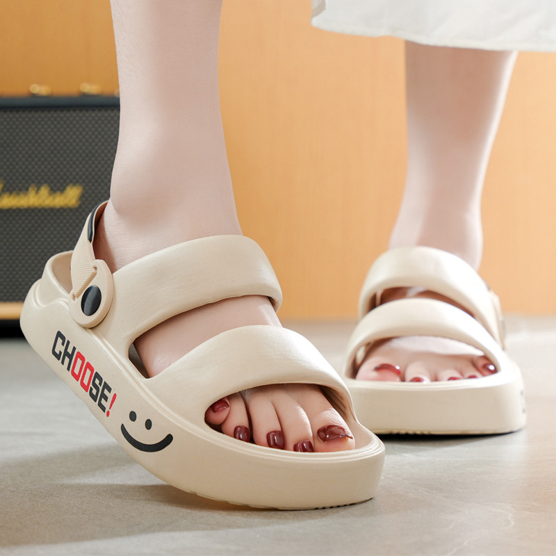 Smiley estampado casual al aire libre plataforma pareja chanclas transfronterizas nuevas sandalias y zapatillas de verano para hombres y mujeres