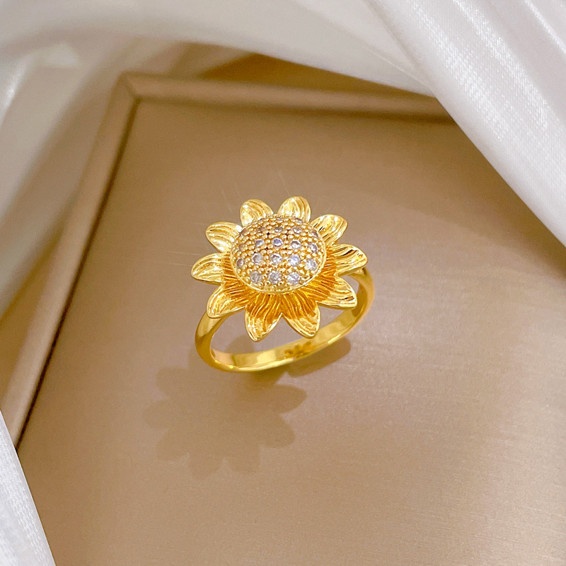 Anello girevole a forma di girasole, regolabile, gioiello semplice, anello giapponese, anello per coppie_voghion.com