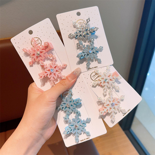 Korean style children's hairpin Elsa Princess hair accessories Frozen snowflake hairpin girls side clip little girl clip