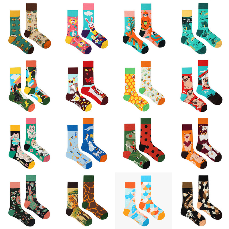 Animal series | Men's and women's asymmetric AB socks cute cartoon illustration Mandarin duck socks niche original personality