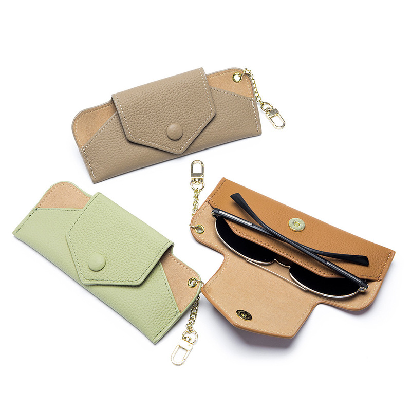 New genuine leather artistic glasses bag women's high-grade sunglasses sunglasses storage bag ultra-thin portable chain glasses bag