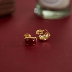 【红色相思豆】珐琅油画感蚊香盘耳夹无耳洞女耳饰小巧耳钉复古