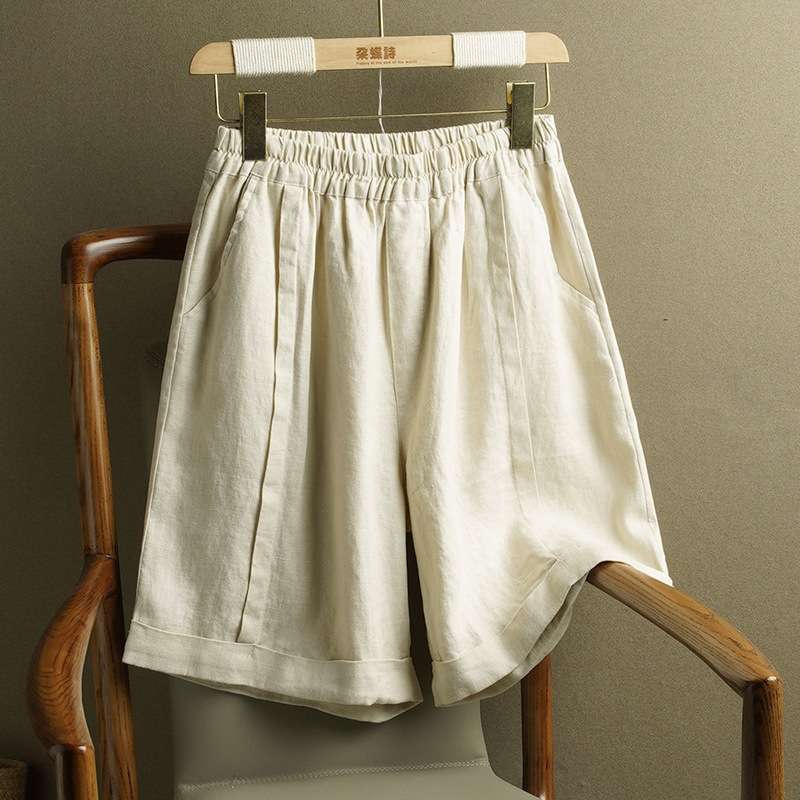 Cotton and Linen Wide-Leg Pants for Women 2026 Spring and Summer New Style Elastic High-Waist Drapey Casual Loose Plus-Size Figure-Flattering Straight Shorts